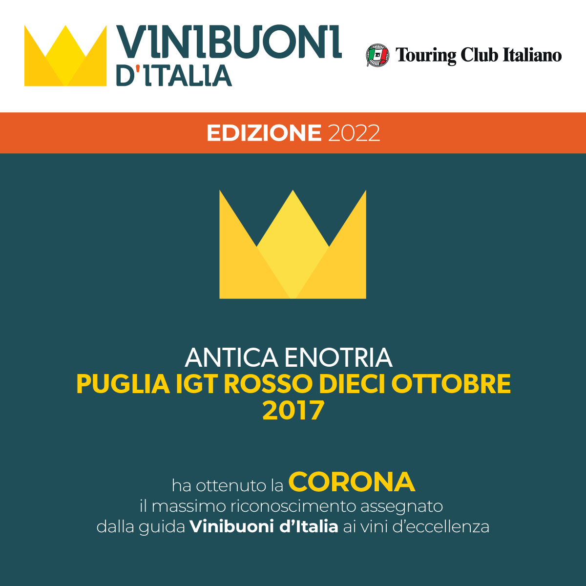 Vinibuoni D’Italia – Dieci Ottobre ottiene la Corona